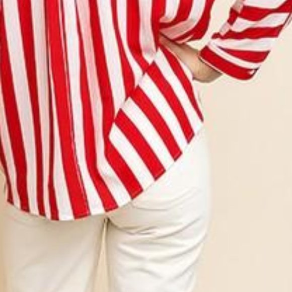 Striped Long Roll Up Dolman Sleeve button Up - Picture 6 of 8